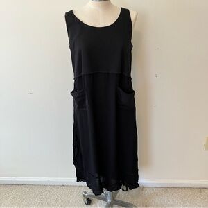 Very Vineyard Black Tank Dress M Midi Sundress Pockets Gauze Beach Resort New
